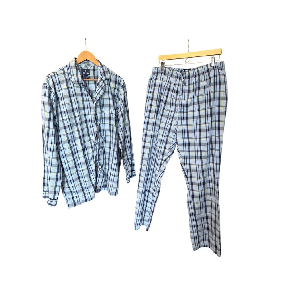 Stafford blue plaid men’s pajama set bottoms and long sleeve top large tall